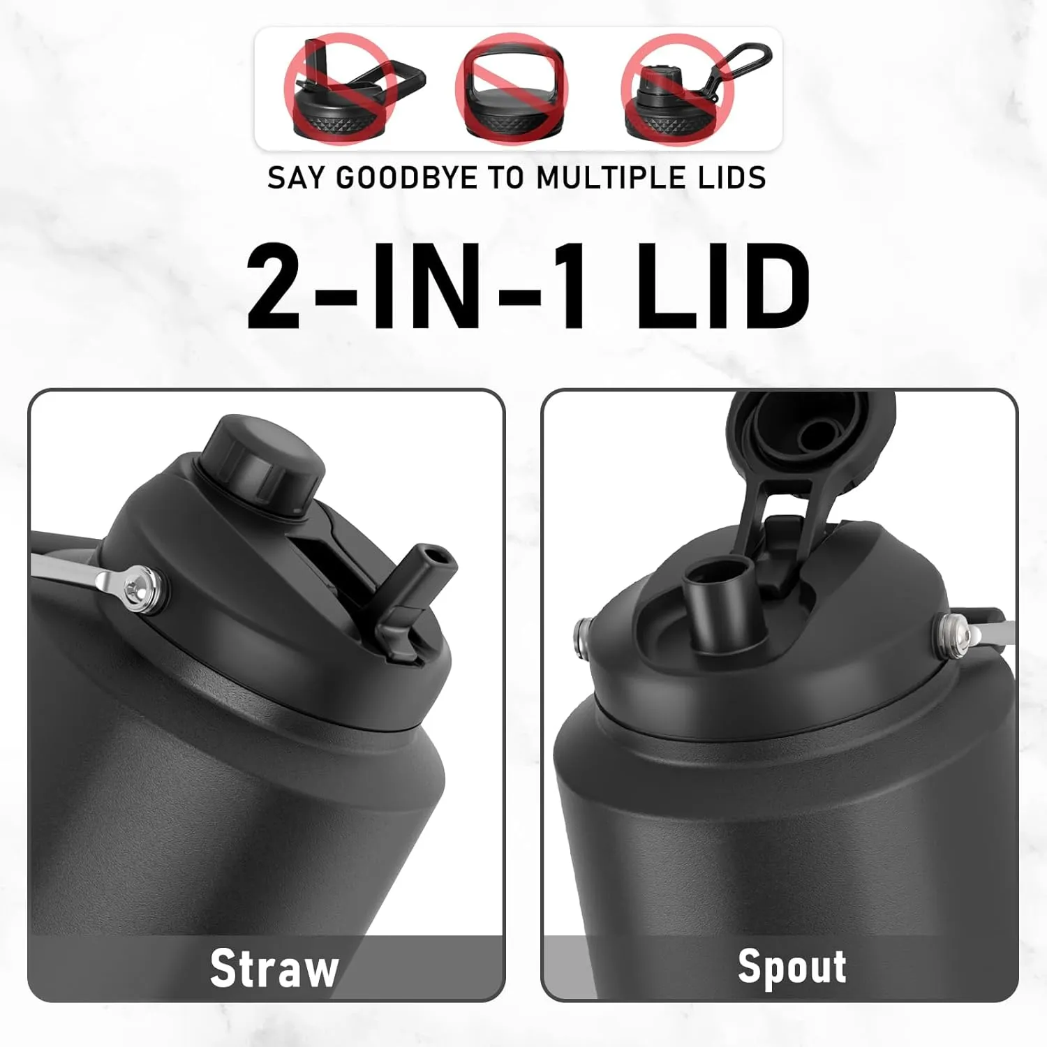 1 Gallon Water Jug, 2-in-1 Lid Flip Straw & Spout, Vacuum Insulated Stainless Steel Sports Water Bottle for Cold & Hot Drinks, Leak Proof, Suitable for Sports, Travel, Outdoor Work, Camping