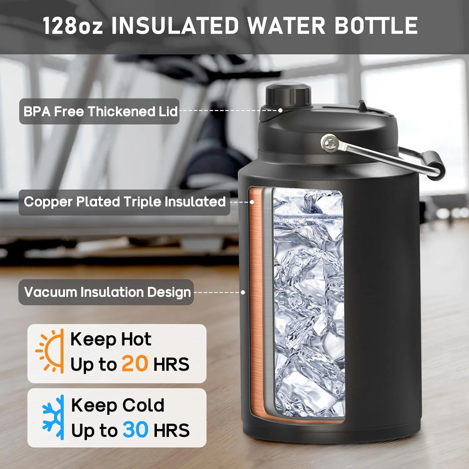 1 Gallon Water Jug, 2-in-1 Lid Flip Straw & Spout, Vacuum Insulated Stainless Steel Sports Water Bottle for Cold & Hot Drinks, Leak Proof, Suitable for Sports, Travel, Outdoor Work, Camping