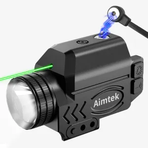 1000 Lumens Pistol Light Laser Combo, Green Laser and Tactical Flashlight Combo with Strobe & Memory Function, Fits Full Size & Compact Guns w/Rail, Magnetic Rechargeable, Aluminum, Waterproof IPX6