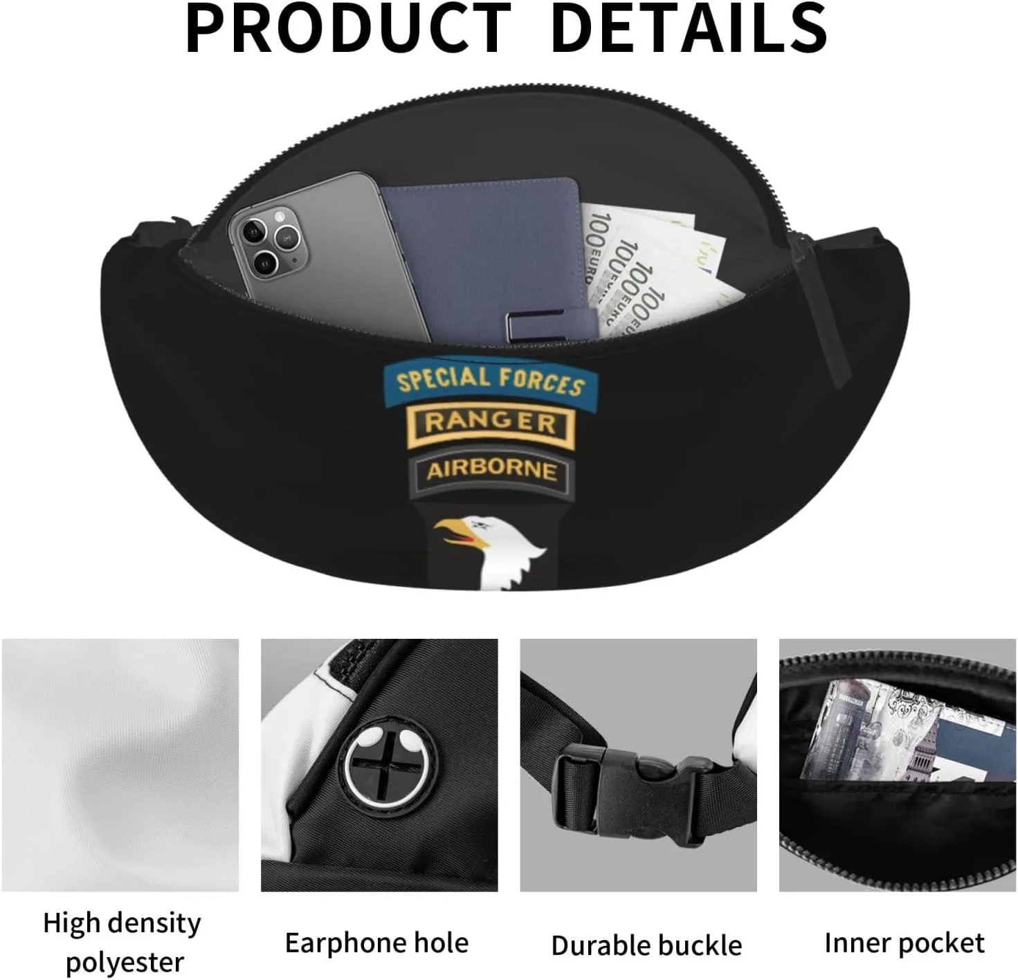 101st Airborne Ranger Special Forces Fanny Pack Daypack Crossbody Waist Bag For Travel Sports Running Hiking