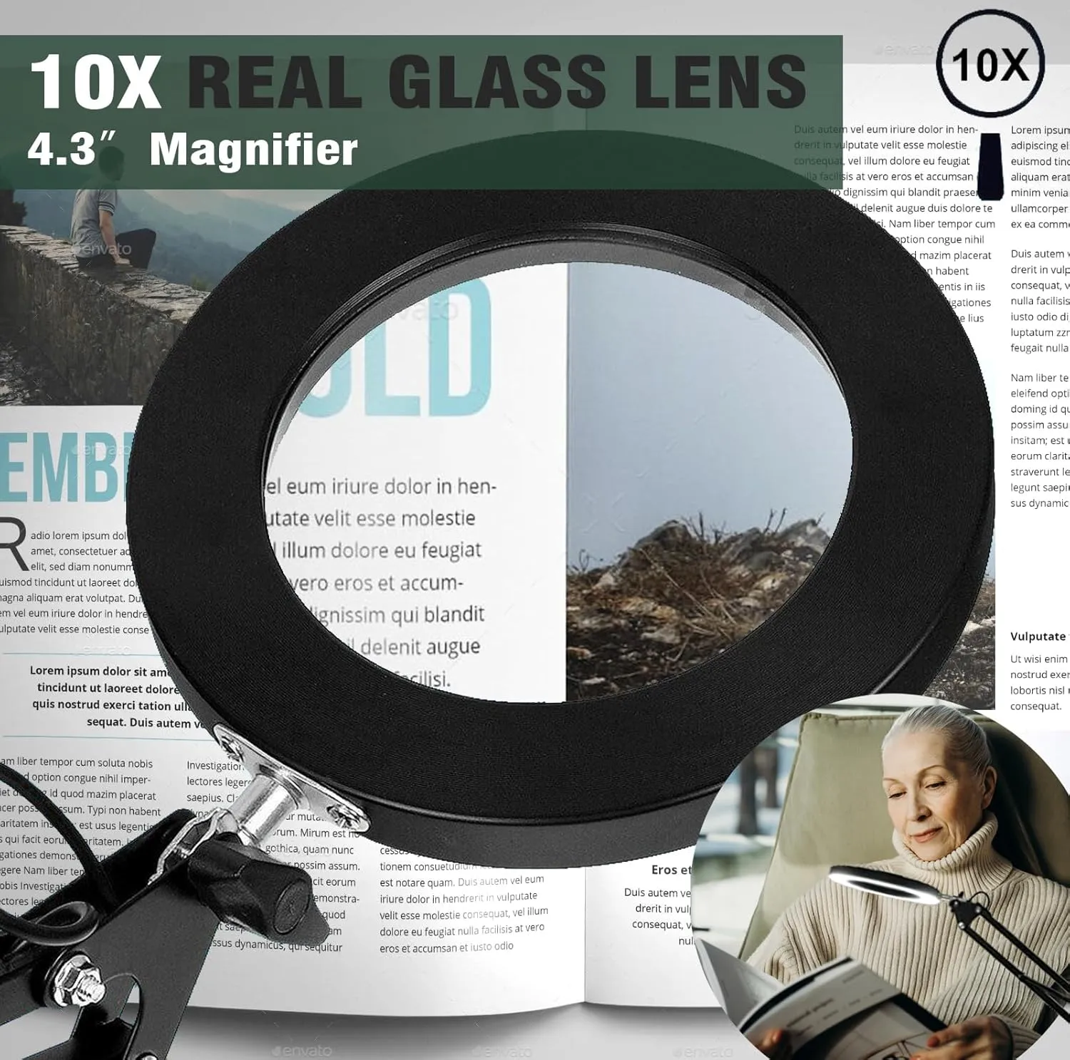 10X Magnifying Lamp with Light and Stand, 2-in-1 Desk Lamp with Clamp, 3 Color Modes, Close Work Magnifying Glasses (1st Generation Base & Clamp)