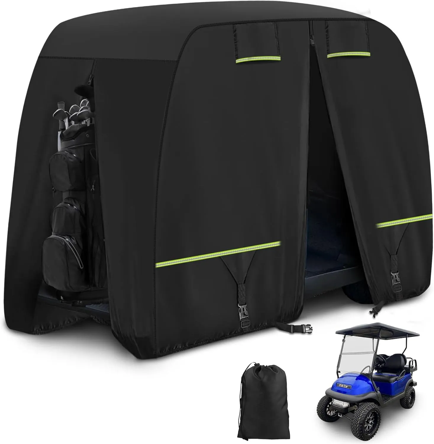 2 / 2 2 / 4 Passenger Upgraded Golf Cart Cover with Safe Reflective Strips Fits EZGO Club Car Yamaha, 420D Heavy Duty Cover All Weather Protection Waterproof Sunproof Dustproof Snowproof
