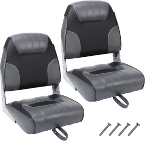 2 Pack Boat Seats, Low Back Folding Boat Seats - Fishing Boat Chairs With Thick Sponge Padding, Hinge & Fold-Down Design for Speedboat, Canoe, Sightseeing Boats