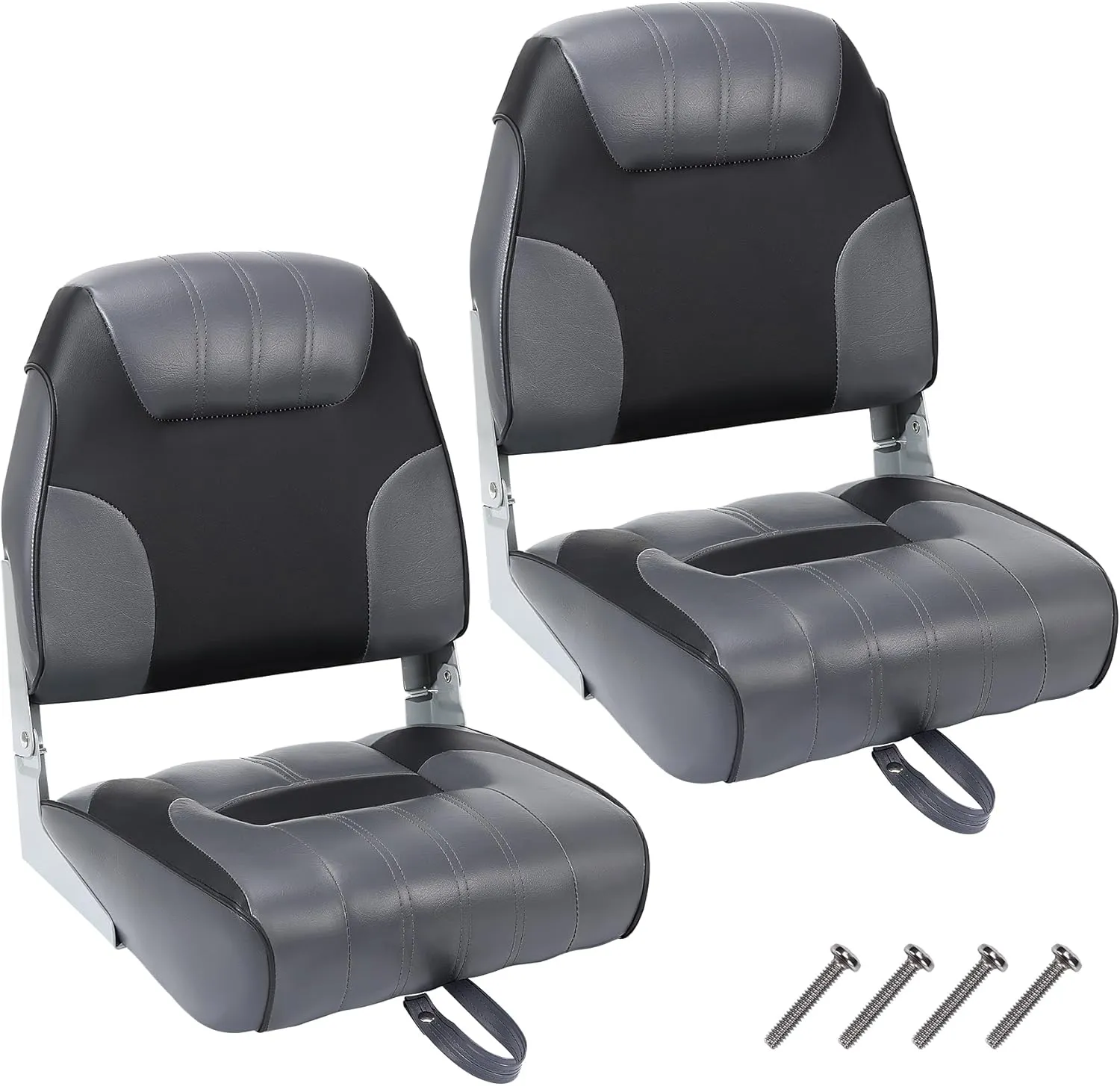 2 Pack Boat Seats, Low Back Folding Boat Seats - Fishing Boat Chairs With Thick Sponge Padding, Hinge & Fold-Down Design for Speedboat, Canoe, Sightseeing Boats