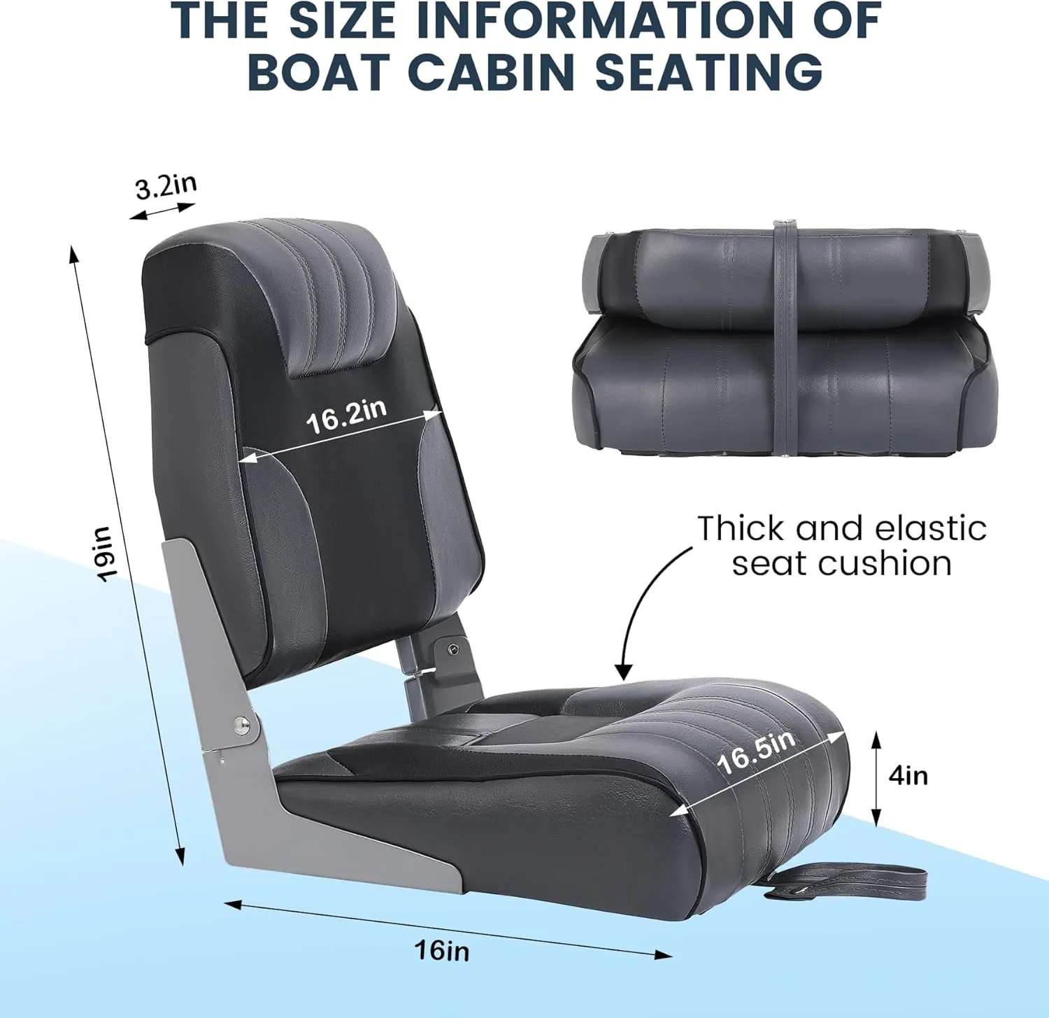 2 Pack Boat Seats, Low Back Folding Boat Seats - Fishing Boat Chairs With Thick Sponge Padding, Hinge & Fold-Down Design for Speedboat, Canoe, Sightseeing Boats