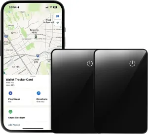 2 Pack Wallet Tracker - Slim & Flexible Tempered Glass Wireless Charging Anti-Lost Item Locator Card, Work with Apple Find My (iOS Only), Waterproof Tracking Device for Purse, Luggage, Passport