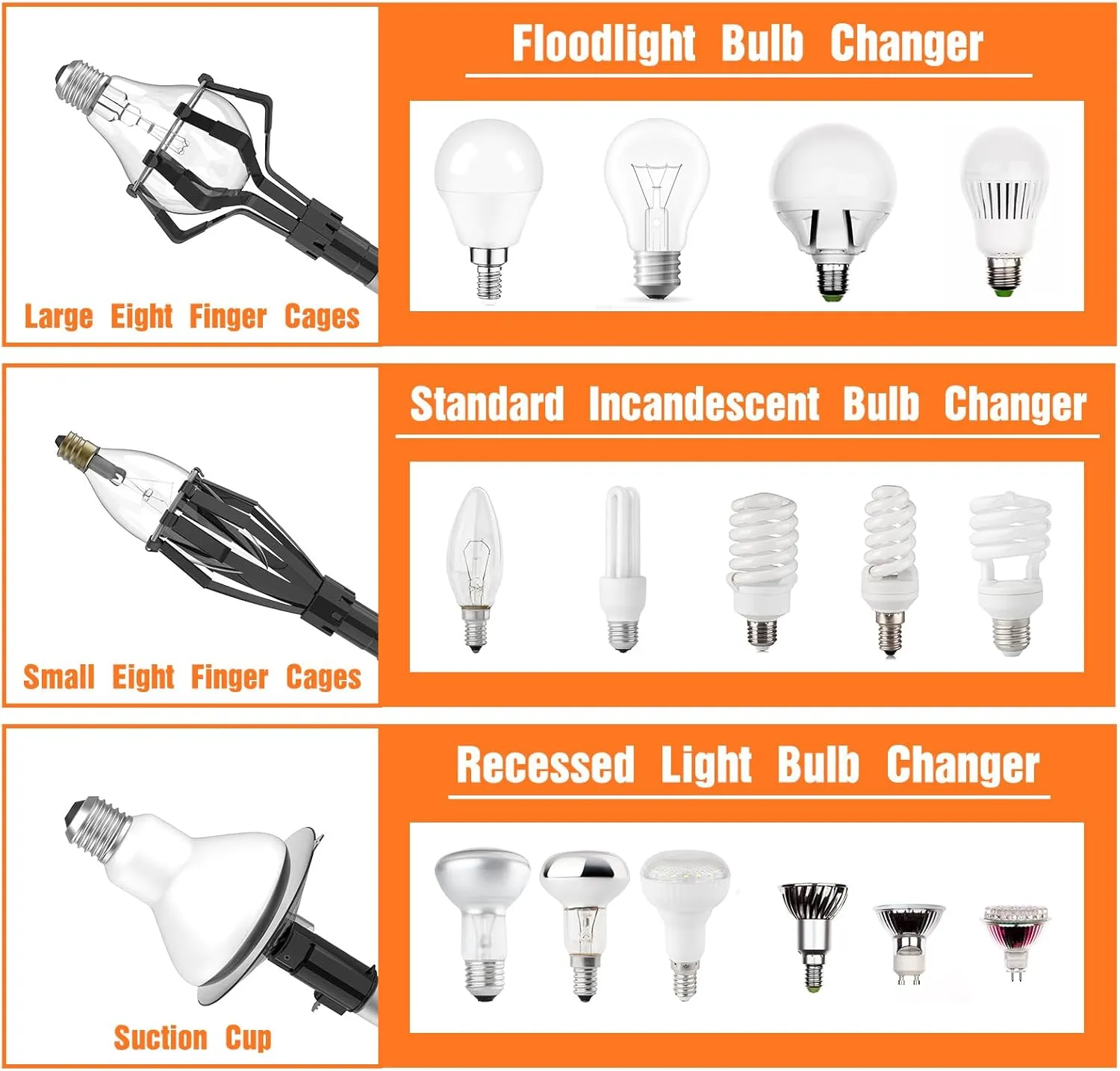 26FT Reach Light Bulb Changer for High Ceilings, Light Bulb Changer with Baskets and Suction Cup for Recessed Lights with 5-20FT Telescoping Extension Pole