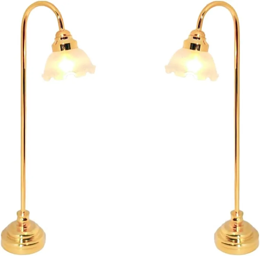 2pcs Dollhouse Miniature Lamp, 1:12 Scale LED Light Battery Operated Dollhouse Floor Lamp for Dollhouse Decoration Accessories