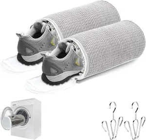 2Pcs Shoe Washing Machine Bag, 360° Wrap-Around Cleaning Laundry Shoe Bag for Washer and Dryer Reusable and Durable Zipper Shoe Washing Bag for All Shoe Types and Sizes (Grey)