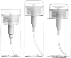 3 Pack Push Down Pump Dispenser, 80cc/100cc/200CC Push Top Empty Bottles Containers for Nail Polish Makeup Remover Water Facial Toner