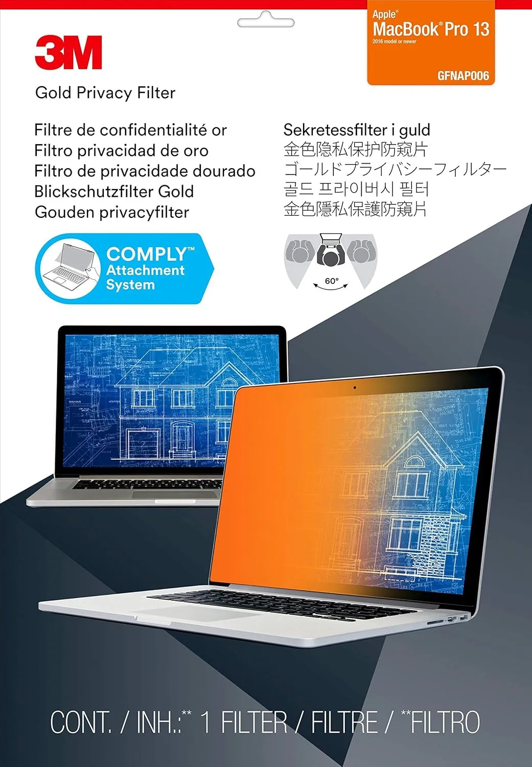3M Gold Privacy Filter for MacBook Pro 13" (2016 Model or Newer) with Comply Attachment System (GFNAP006)