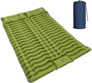 4-inch thick self inflating double-layer sleeping pad, suitable for 2 people with built-in pillows, foot pump inflatable sleeping pad, suitable for backpacking, hiking, tents, portable camping mats