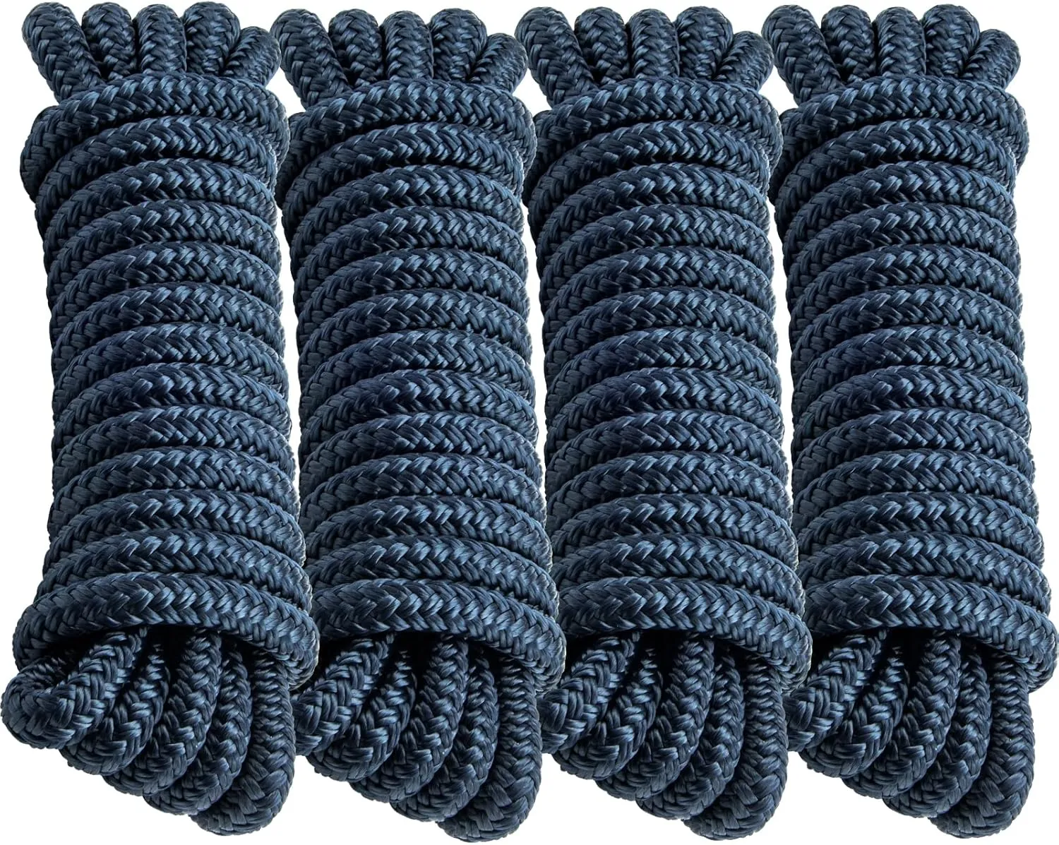 4 Pack 1/2" x 15’ Boat Dock Lines for Boat & Pontoon, Premium Marine- Grade Double Braided Nylon Dock Line, Pre-Spliced with a 12" Eyelet-Navy Blue,Boating Gifts for Men