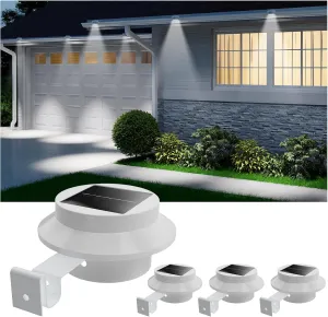 4 Pack White Solar Powered Gutter Lights Outdoor Decorative Waterproof Led Fence Lamp for Lighting Railing, Outside Wall, Deck, Garden, Path, Backyard, Sidewalk, Yard, Patio, No Drilling Installation