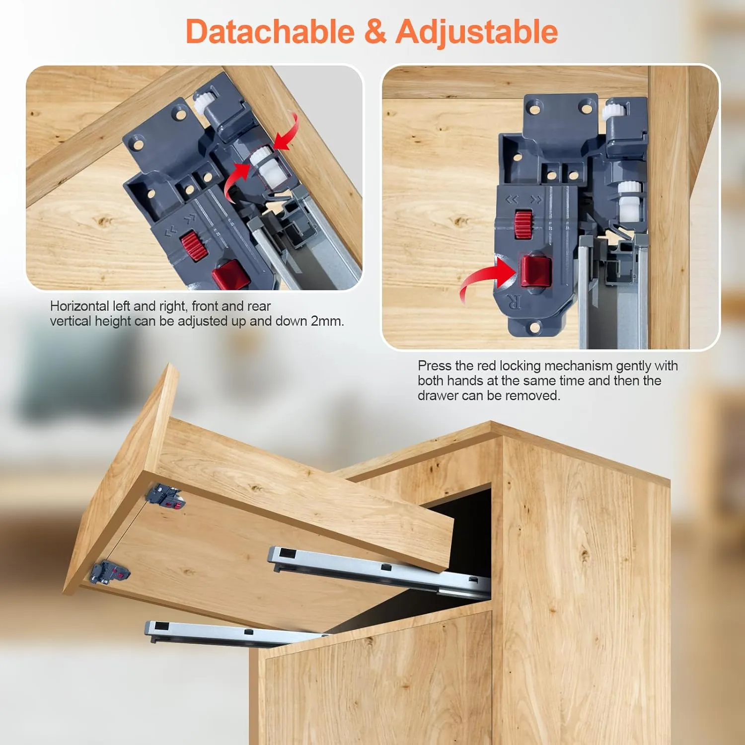 4 Pair 18 Inch Undermount Soft Close Drawer Slides Full Extension Concealed Bottom Mount Drawer Slides with 3D Adjustable Lock Device and Rear Mounting Brackets, 100 LB Capacity