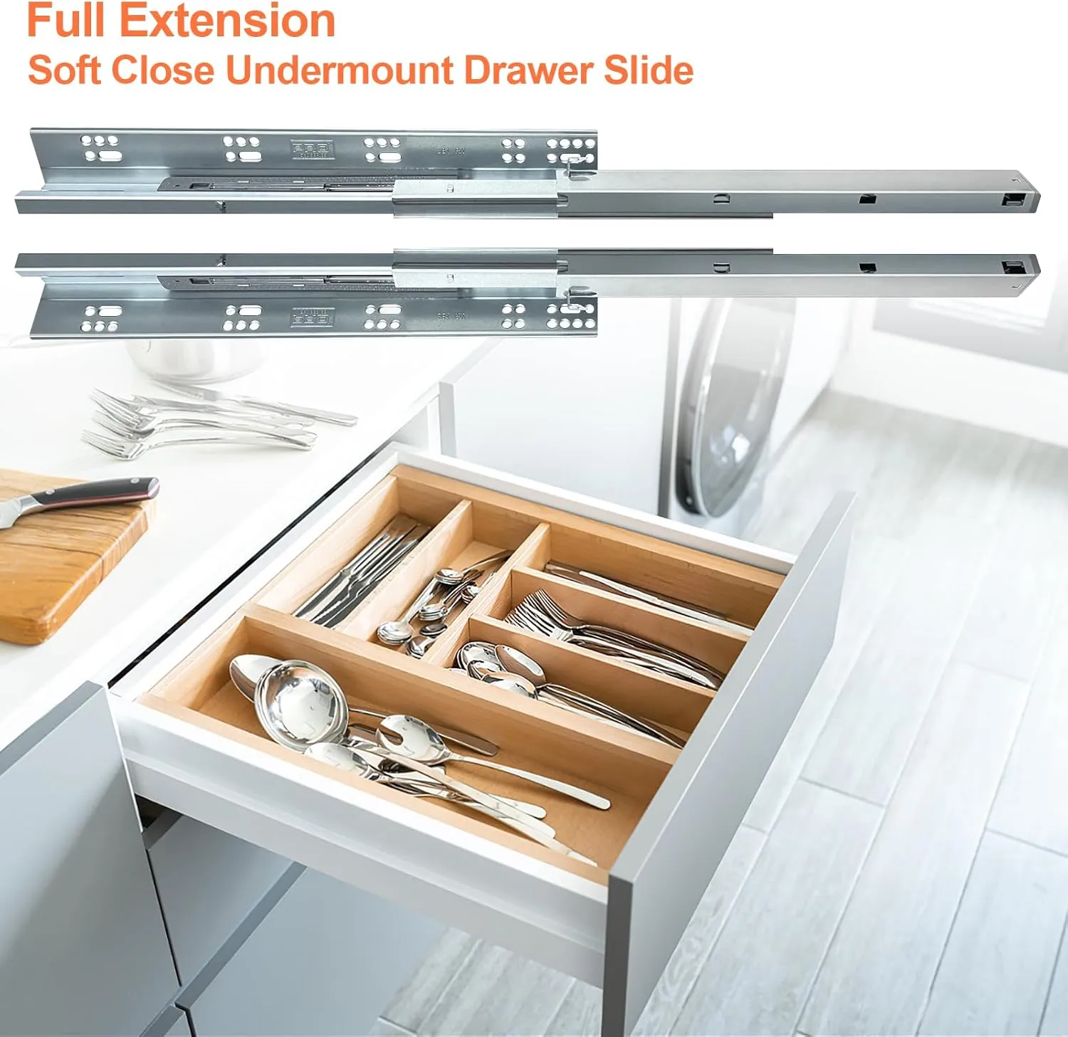 4 Pair 18 Inch Undermount Soft Close Drawer Slides Full Extension Concealed Bottom Mount Drawer Slides with 3D Adjustable Lock Device and Rear Mounting Brackets, 100 LB Capacity