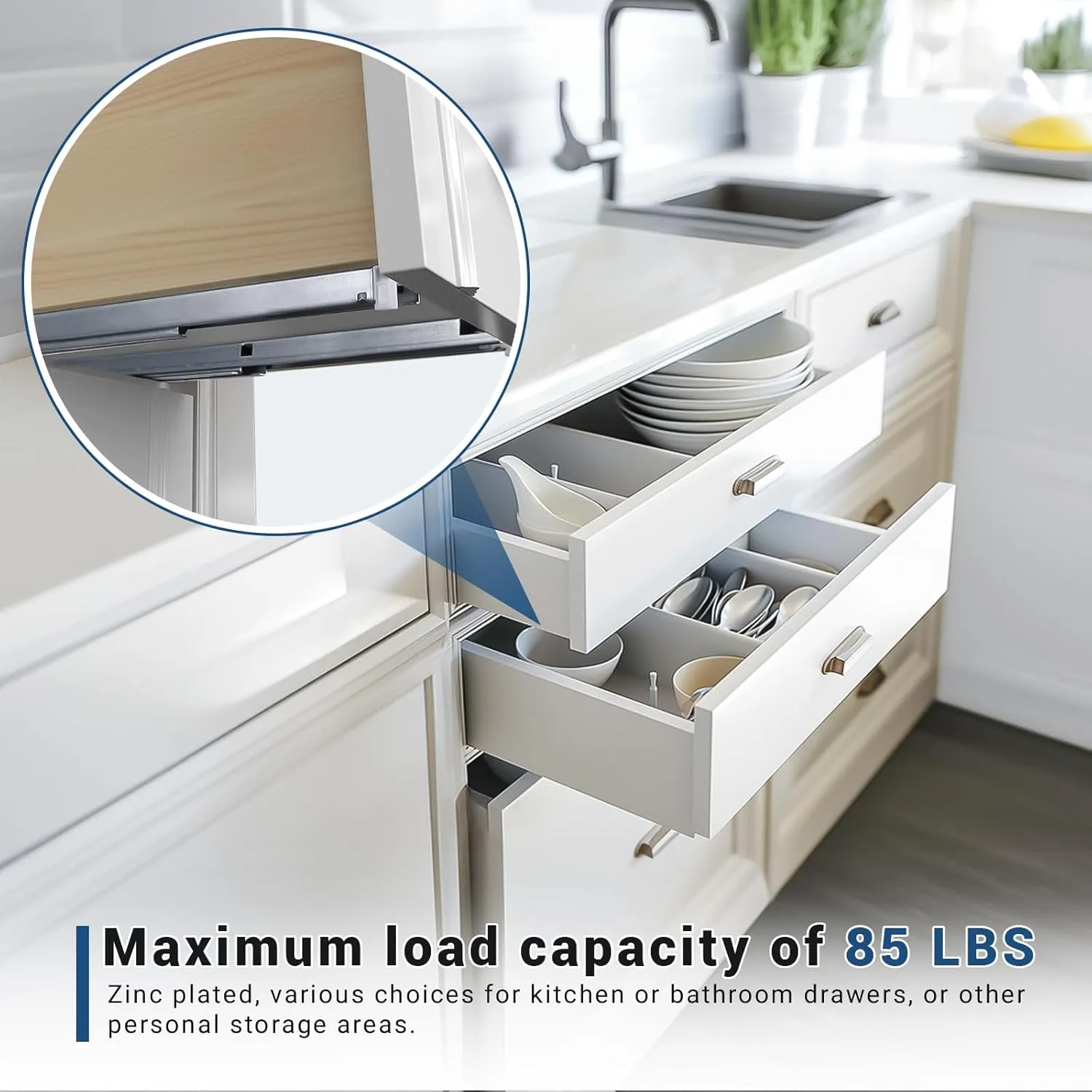 4 Pair Soft Close Undermount Drawer Slides 21 Inch Full Extension Under Mount Drawer Slides with 85 lb Capacity, Mounting Brackets and Screws Included