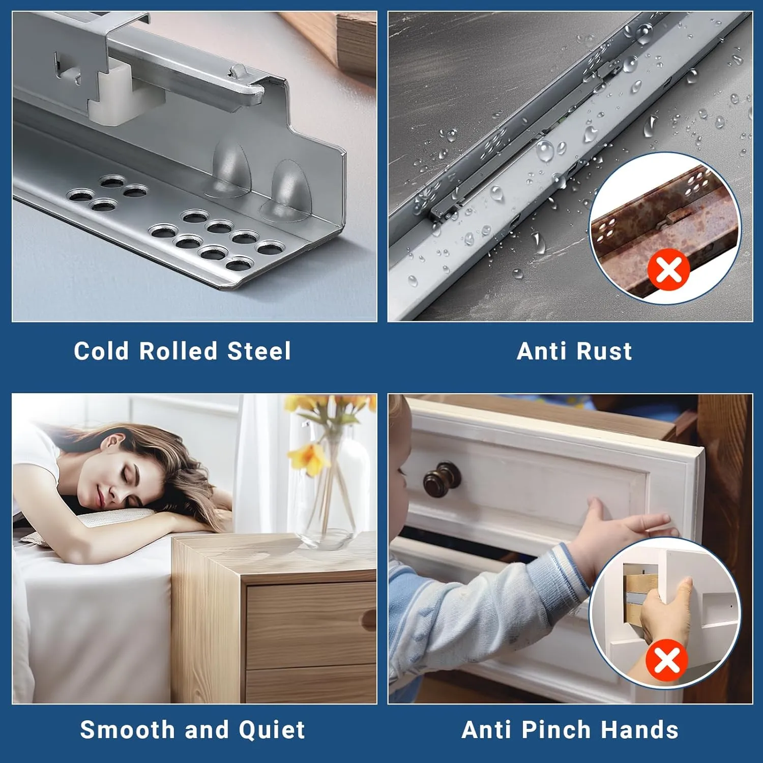 4 Pair Soft Close Undermount Drawer Slides 21 Inch Full Extension Under Mount Drawer Slides with 85 lb Capacity, Mounting Brackets and Screws Included