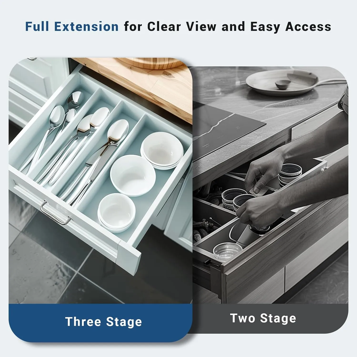 4 Pair Soft Close Undermount Drawer Slides 21 Inch Full Extension Under Mount Drawer Slides with 85 lb Capacity, Mounting Brackets and Screws Included