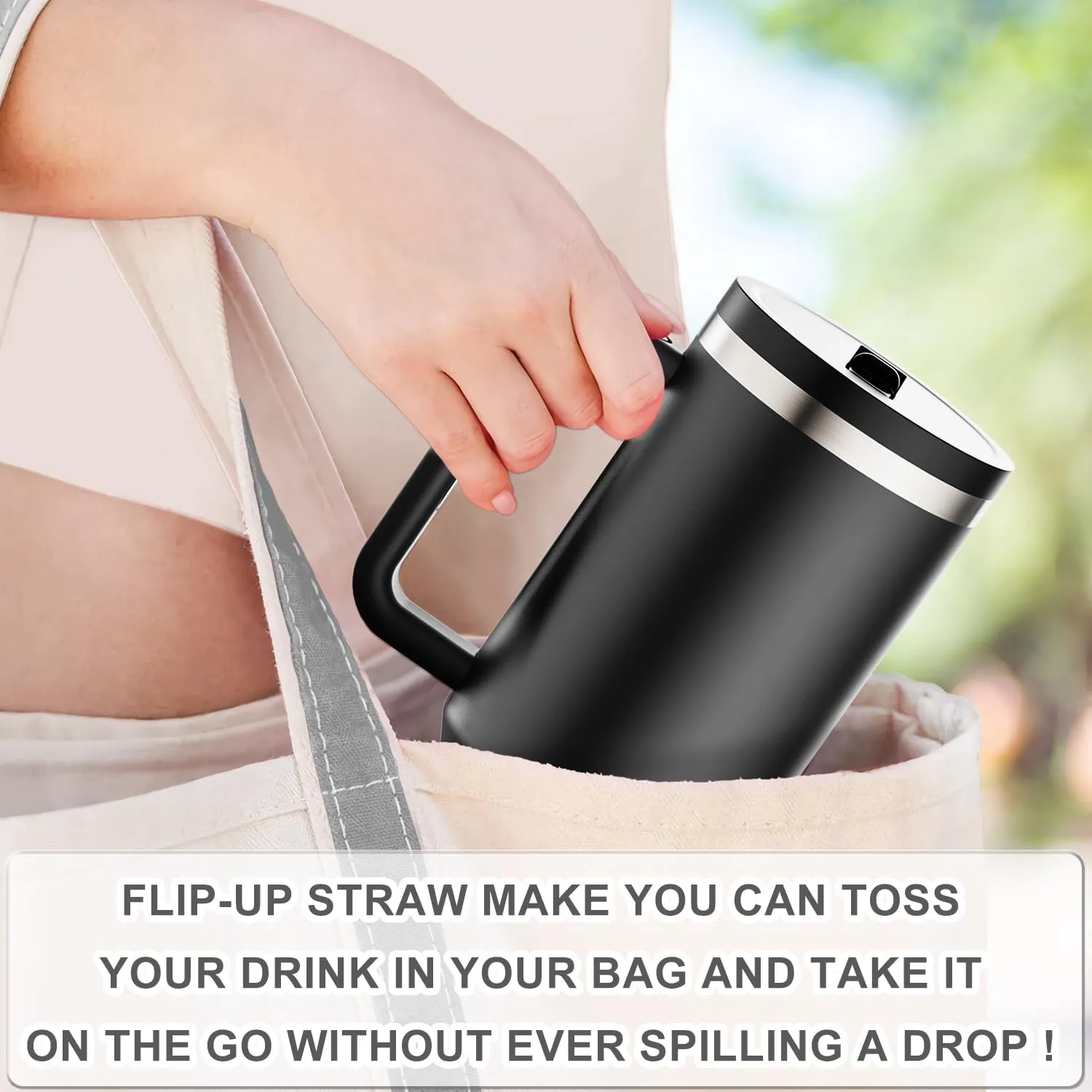 40 oz Tumbler with Handle and Flip Straw Lid - Upgraded Insulated Traveler Tumblers with Lids Straws Vacuum Leak Proof Stainless Steel 40oz Cup Mug Gifts for Men Women Him Her (Black)