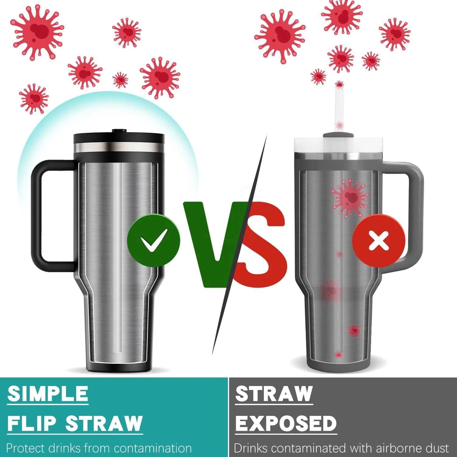 40 oz Tumbler with Handle and Flip Straw Lid - Upgraded Insulated Traveler Tumblers with Lids Straws Vacuum Leak Proof Stainless Steel 40oz Cup Mug Gifts for Men Women Him Her (Black)