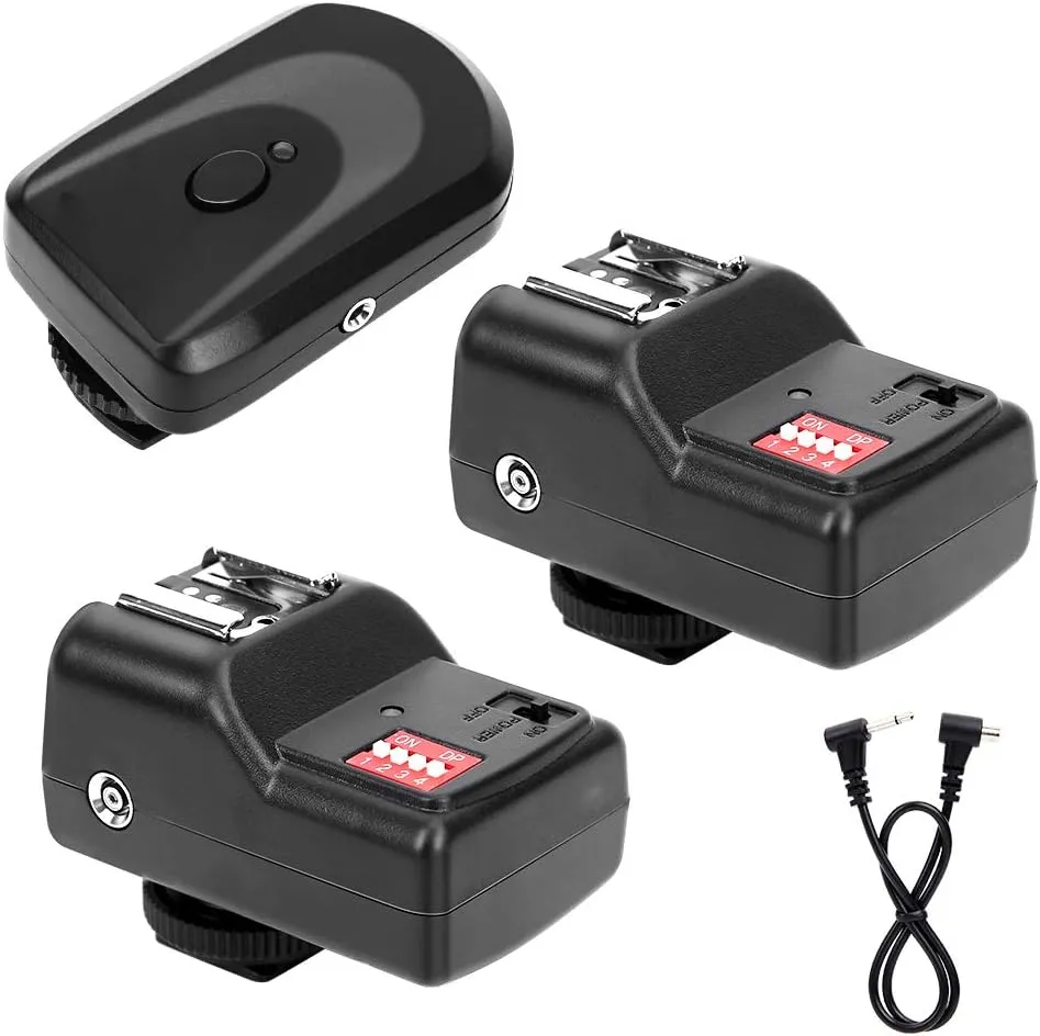 433MHZ Flash Set, 1 Transmitter 2 Receivers, 1 Sync Wire Cable, 30m Distance, 16 Channels, Universal Hot Shoe, for Cameras