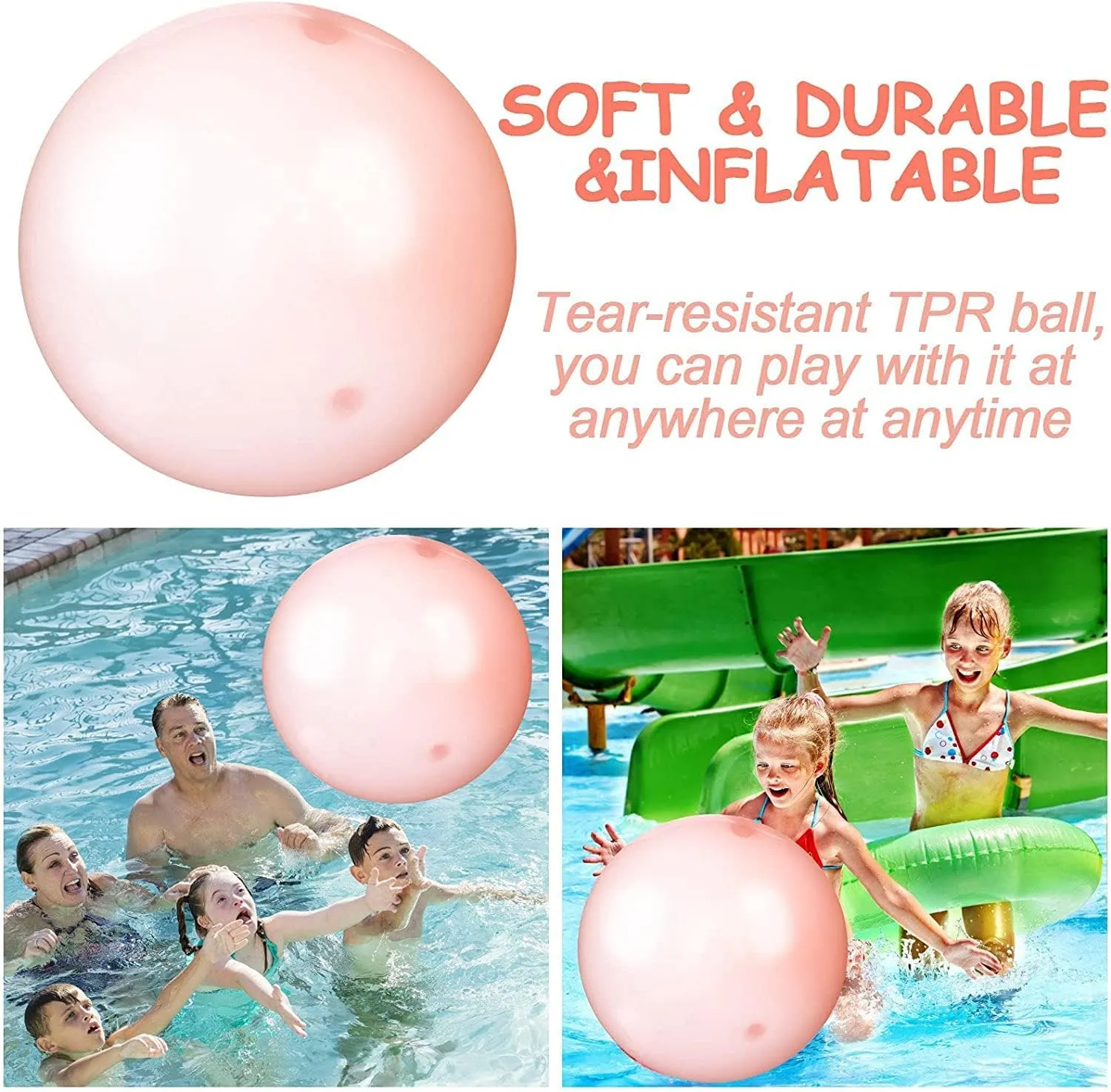 47'' Water Filled Bubble Ball for Adults & Children Toy Beach Garden Ball Funny Inflatable Water Ball Soft Rubber Ball Jelly Balloon Balls for Outdoor Indoor Party