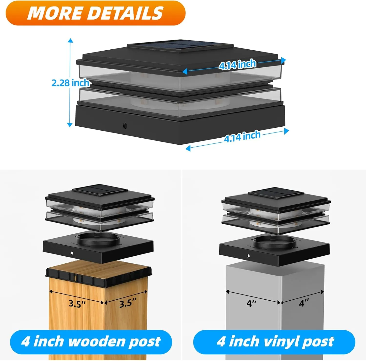 4x4 Solar Post Cap Lights, 12 Pack Fence Deck Post Lights Outdoor Solar Powered Waterproof with High Brightness LEDs Two Light Modes Decor for Garden Patio (Classic Black, 12)