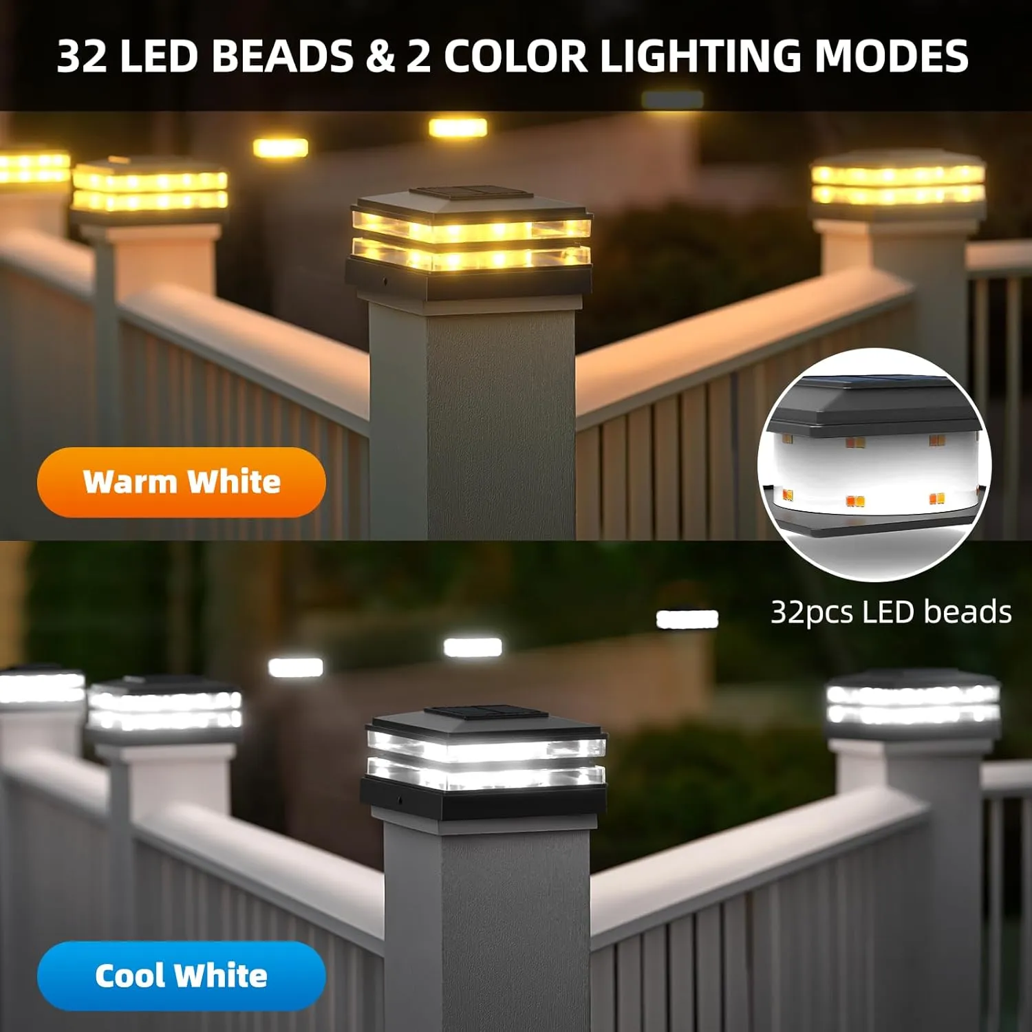 4x4 Solar Post Cap Lights, 12 Pack Fence Deck Post Lights Outdoor Solar Powered Waterproof with High Brightness LEDs Two Light Modes Decor for Garden Patio (Classic Black, 12)