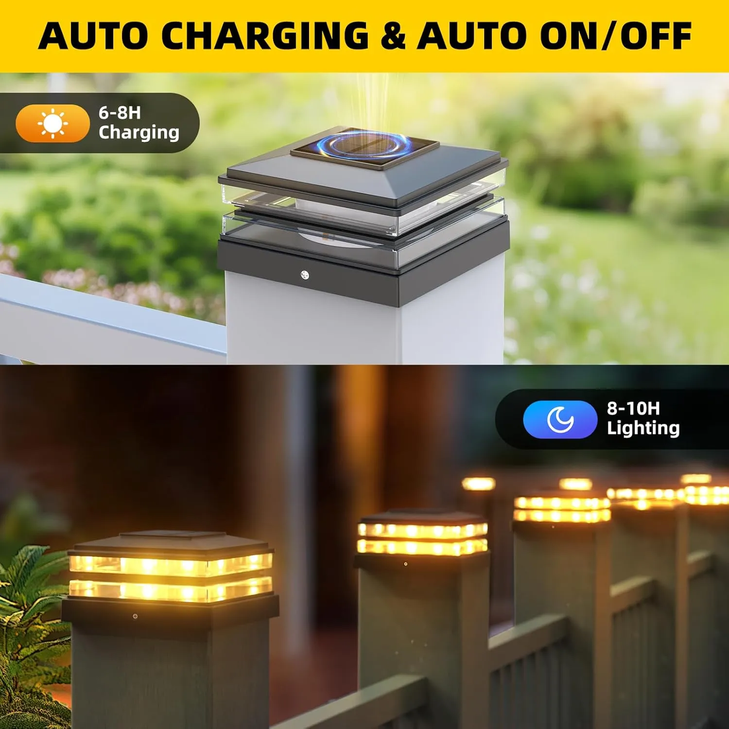 4x4 Solar Post Cap Lights, 12 Pack Fence Deck Post Lights Outdoor Solar Powered Waterproof with High Brightness LEDs Two Light Modes Decor for Garden Patio (Classic Black, 12)