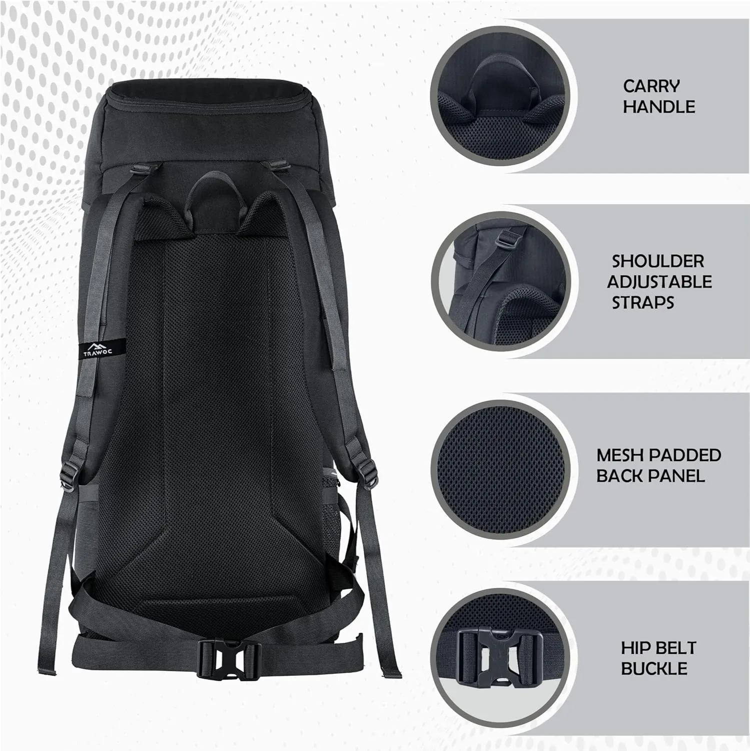 50L Travel Bag Front & Top Open Backpack for Hiking Trekking Camping, Rucksack with Rain Cover and Shoe Compartment SHK020 - Metal Black