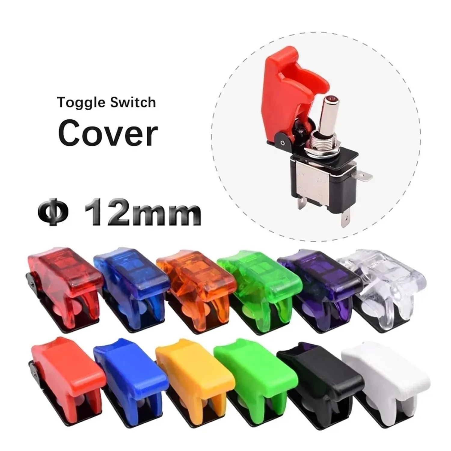 5pcs Safety Dustproof 12mm Toggle Switch Flip Up Cap Dust Cover Guard for Auto Car Boat Truck Aircraft Light Red Black Green(Transparent White)
