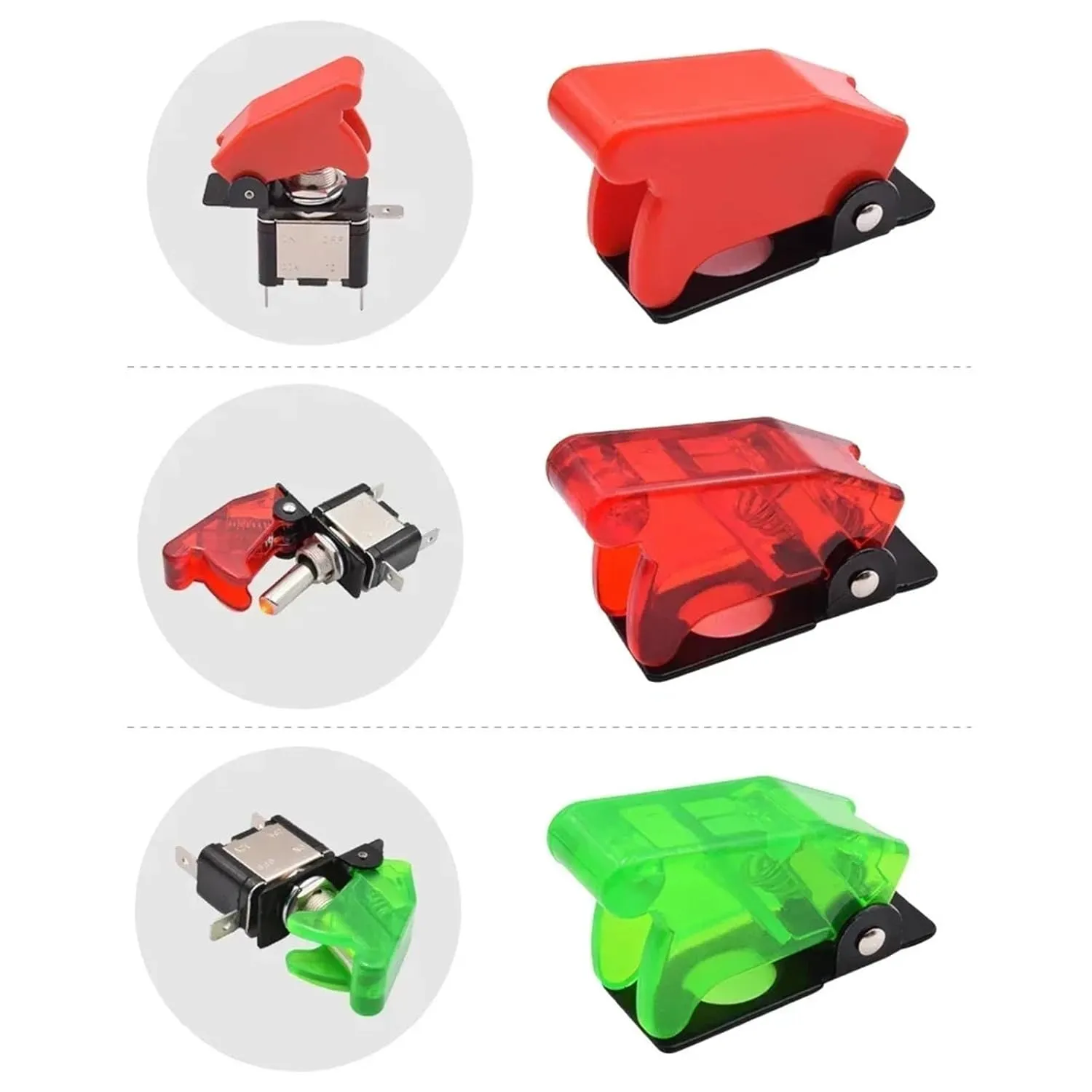 5pcs Safety Dustproof 12mm Toggle Switch Flip Up Cap Dust Cover Guard for Auto Car Boat Truck Aircraft Light Red Black Green(Transparent White)