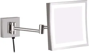 8-Inch LED Wall-Mounted Makeup Mirror, Brass 360° Rotation, Extendable Shaving Mirror, Nickel