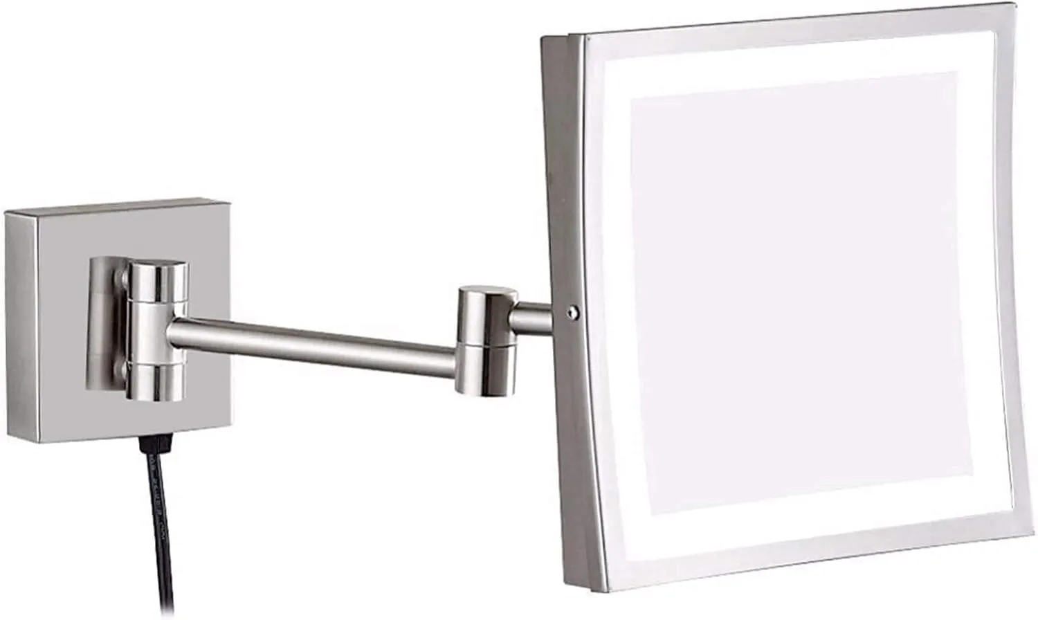 8-Inch LED Wall-Mounted Makeup Mirror, Brass 360° Rotation, Extendable Shaving Mirror, Nickel
