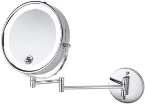 8-Inch Lighted Wall Mounted Makeup Mirror, 1X/5X Magnification, Double-Sided, Plug Powered, Extendable Arm