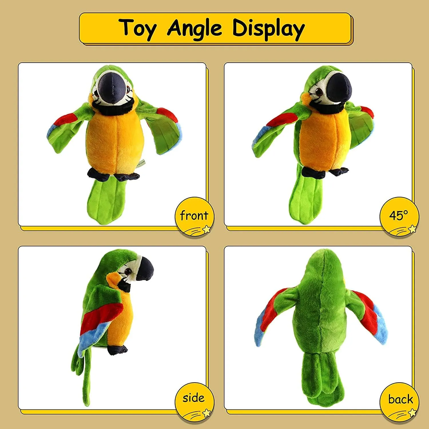 9'' Cute Talking Parrot Repeats What You Say Electronic Interactive Plush Toy Stuffed Animal Record Parrot Waving Wings Funny Bird Toys for Children Girls Boys Best Xmas Gift (Green Parrot)
