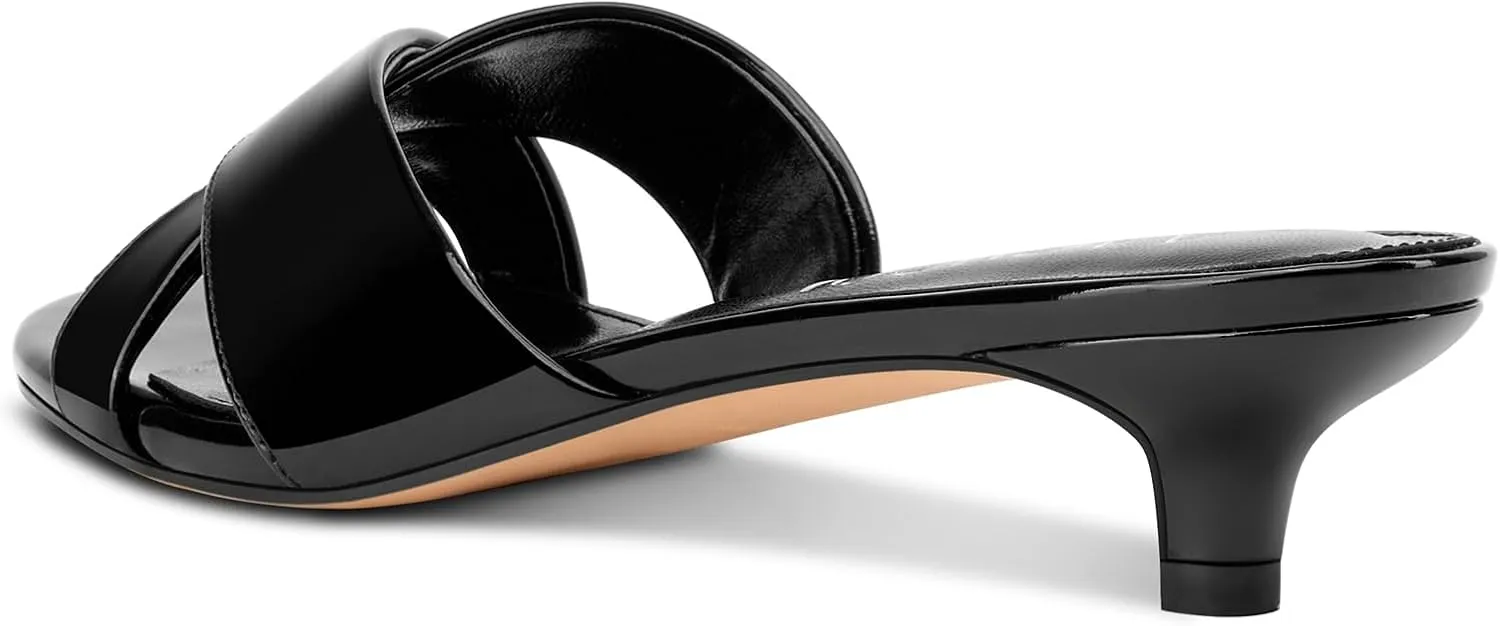 Aachcol Open Toe Low Heel Mules Cross-Strap Backless Slip-on Kitten Heel Sandals Comfortable Summer Dress Shoes 1.4 Inches Heels