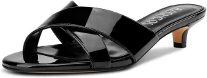 Aachcol Open Toe Low Heel Mules Cross-Strap Backless Slip-on Kitten Heel Sandals Comfortable Summer Dress Shoes 1.4 Inches Heels