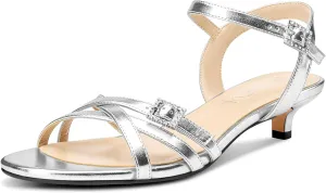 Aachcol Womens Open Toe Kitten Heel Sandals Ankle Strap Buckle Prom Wedding Slingback Low Heel Dress Shoes 1.4 Inches Heels