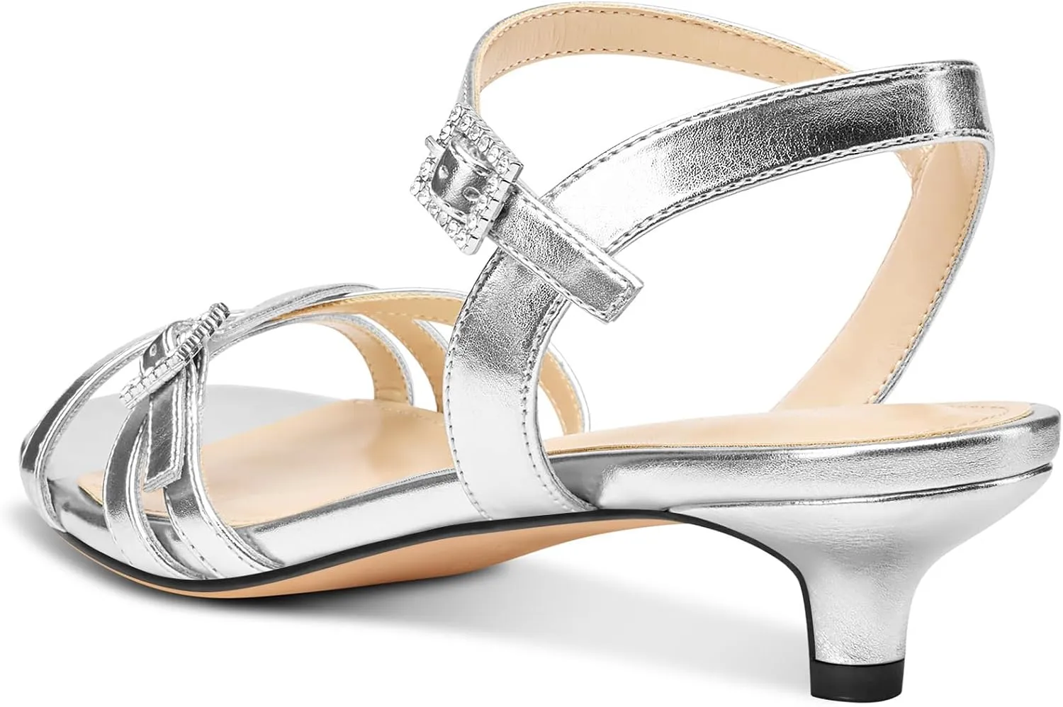 Aachcol Womens Open Toe Kitten Heel Sandals Ankle Strap Buckle Prom Wedding Slingback Low Heel Dress Shoes 1.4 Inches Heels