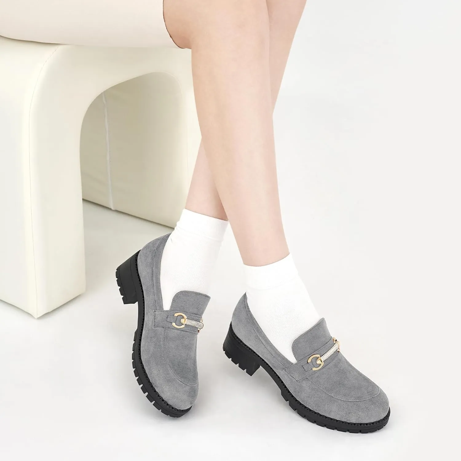 Ablanczoom Chunky Loafers for Women Platform: Comfortable Suede Penny Womens Loafer Dressy Slip On Casual Office Business Shoes