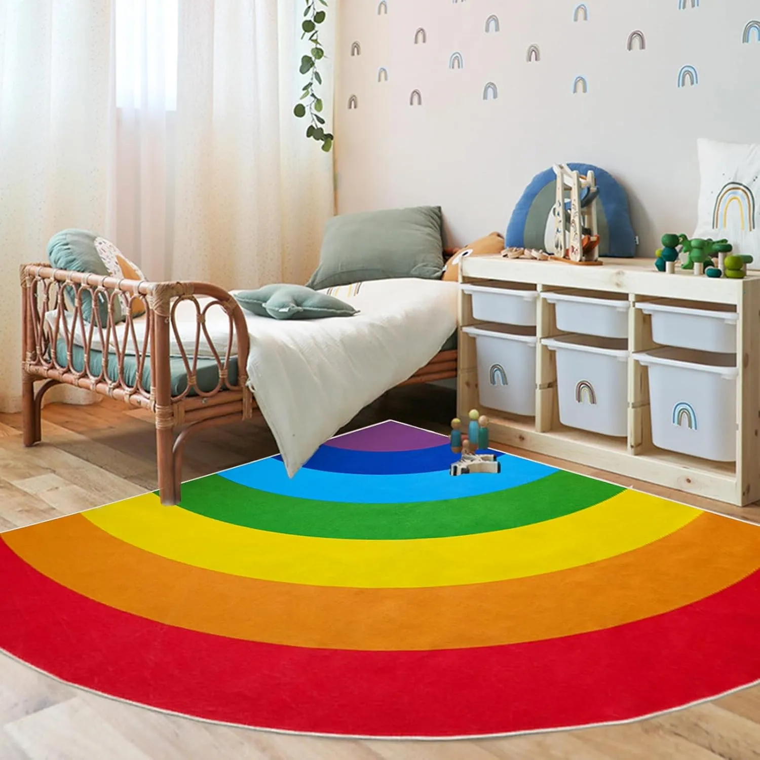 ABREEZE Rainbow Area Rug for Kids Classroom & Home Learning - Washable Kids Rug, Non-Slip Backing, Colorful Rainbow Floor Rug, 6'