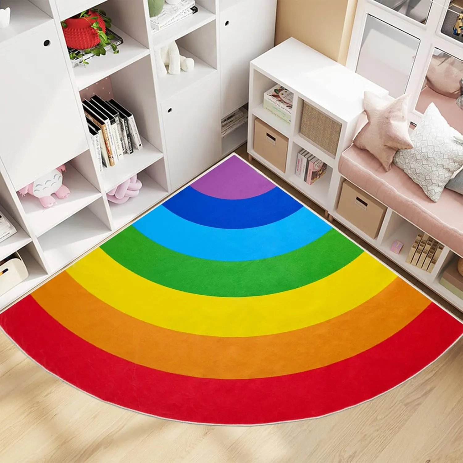 ABREEZE Rainbow Area Rug for Kids Classroom & Home Learning - Washable Kids Rug, Non-Slip Backing, Colorful Rainbow Floor Rug, 6'