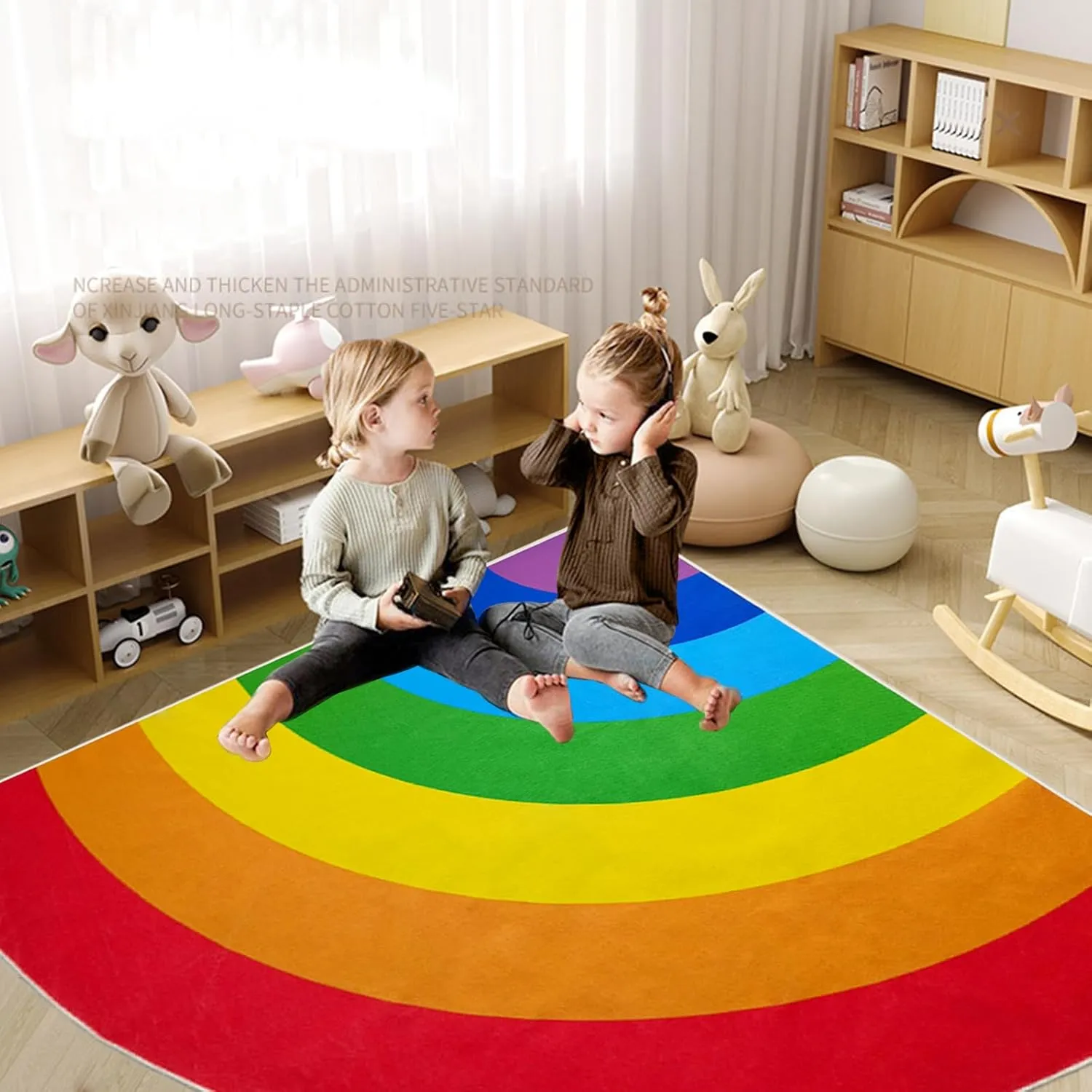 ABREEZE Rainbow Area Rug for Kids Classroom & Home Learning - Washable Kids Rug, Non-Slip Backing, Colorful Rainbow Floor Rug, 6'