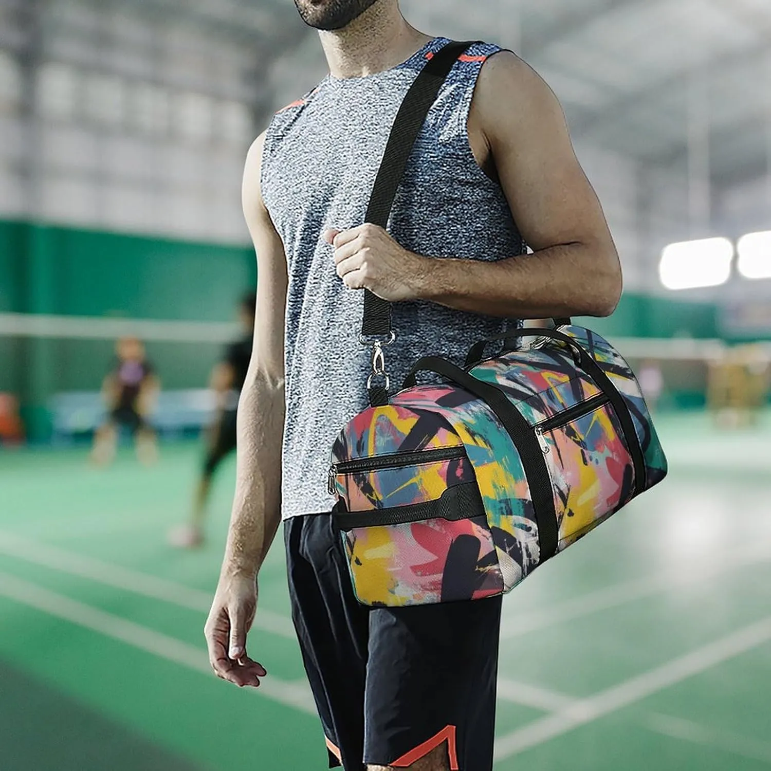 Abstract Graffiti Art Fitness Large Gym Bag for Unisex with Shoe Compartment & Wet Pocket