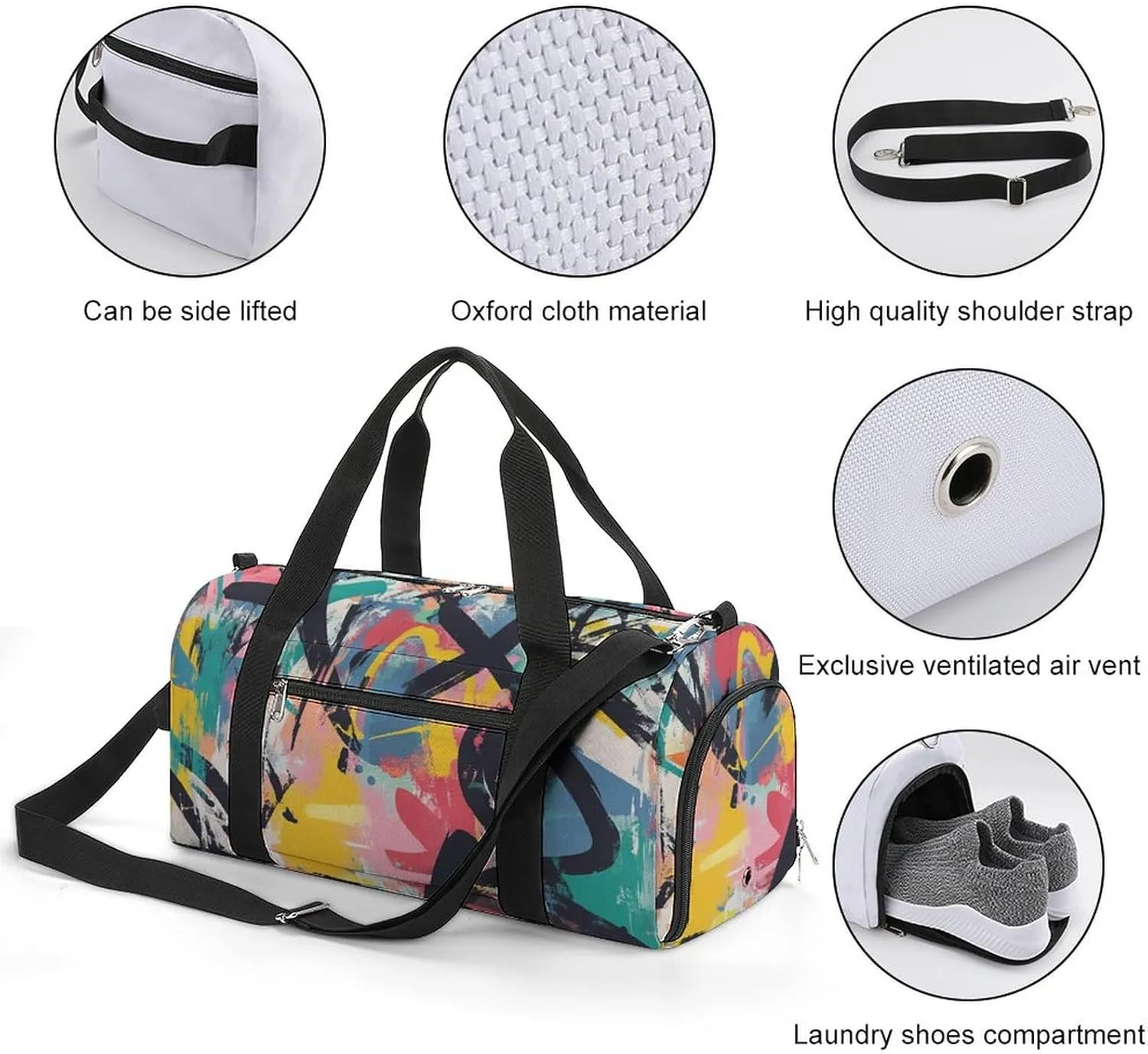 Abstract Graffiti Art Fitness Large Gym Bag for Unisex with Shoe Compartment & Wet Pocket