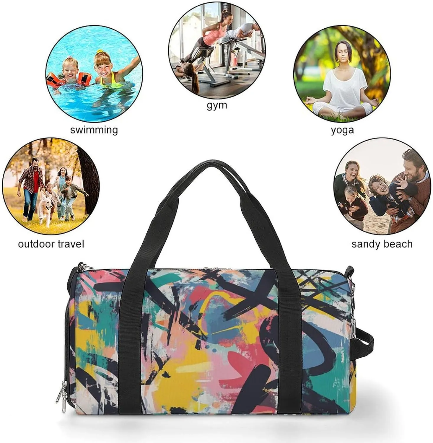 Abstract Graffiti Art Fitness Large Gym Bag for Unisex with Shoe Compartment & Wet Pocket