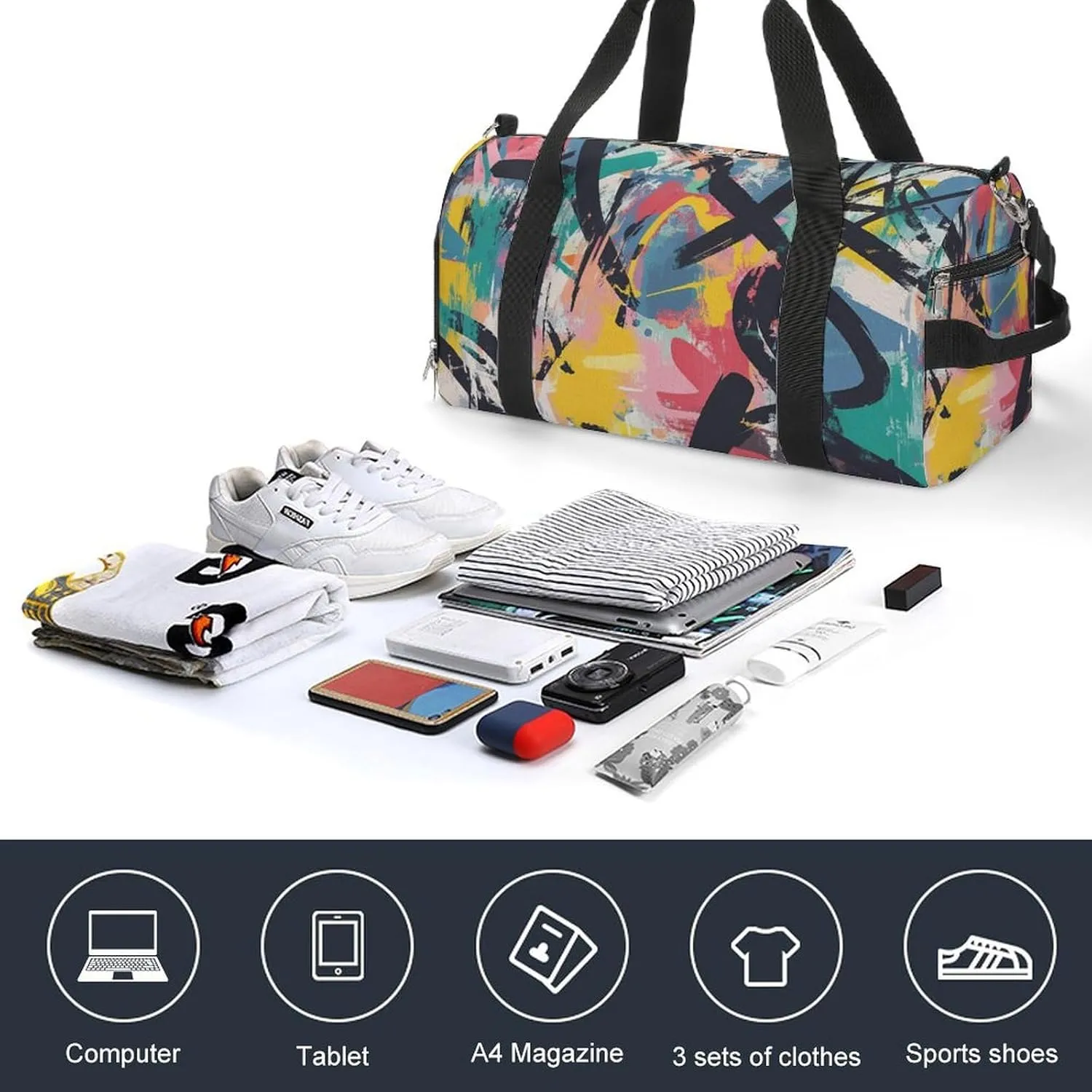 Abstract Graffiti Art Fitness Large Gym Bag for Unisex with Shoe Compartment & Wet Pocket