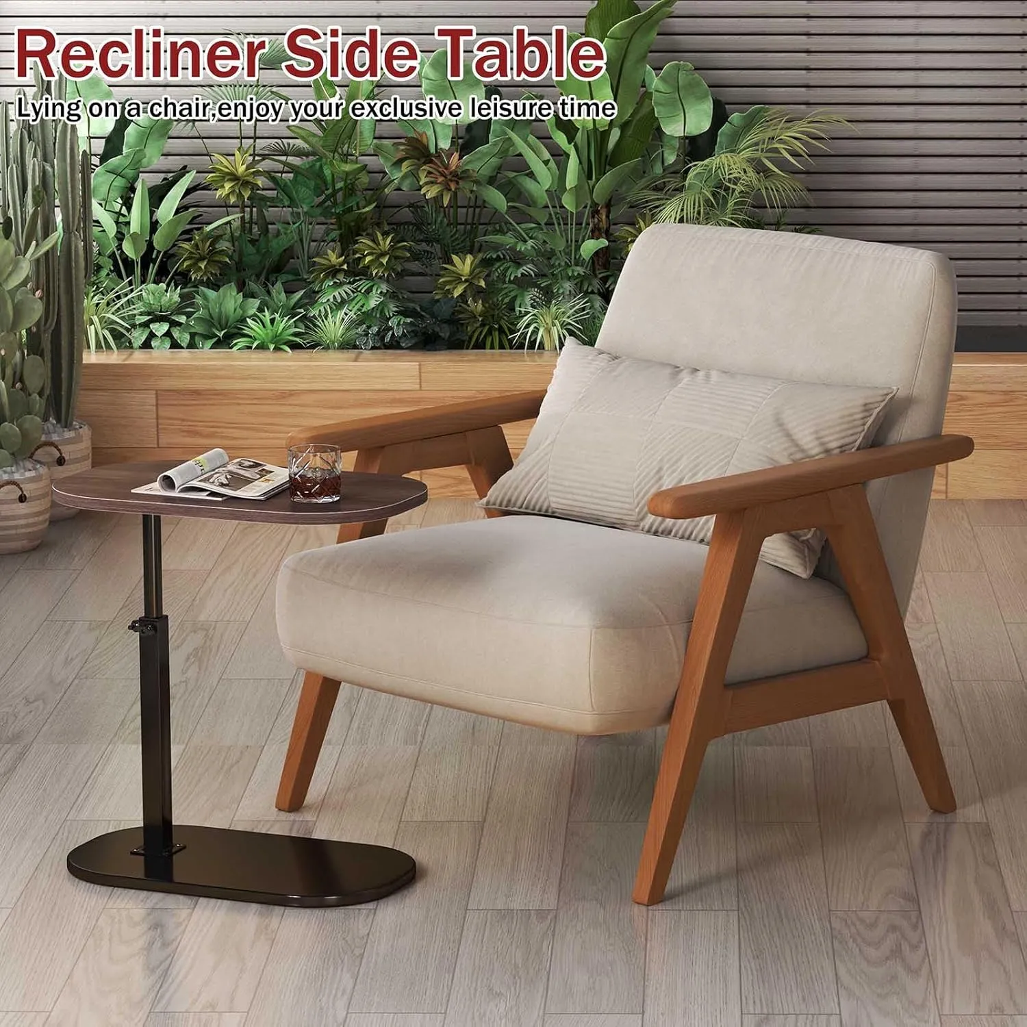 Adjustable Height C Shaped End Table,360°Swivel Side Table for Couch, Couch Tables That Slide Under,Tv Dinner Tray,Portable Table for Living Room,Bedroom/Bathroom,Black